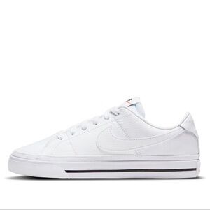 Nike Women’s White Leather Low-Top Sneakers with Black Sole Stripe